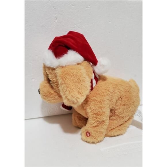 Gemmy Golden Retriever Puppy Dog Singing Standing Santa Hat & Scarf Head Moves - Picture 3 of 6